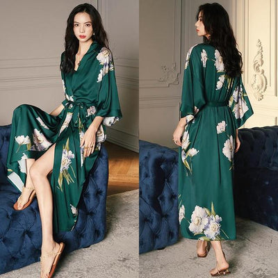 Kimono Femme Nuit Satin Vert