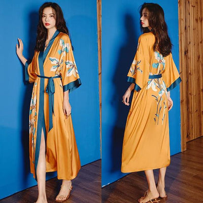 Kimono Femme Nuit Satin Orange