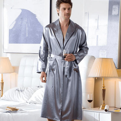 Pyjama Peignoir Satin gris homme-Peignoir Avenue