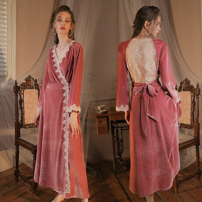 Robe de Chambre Longue Femme Rose et Blanche