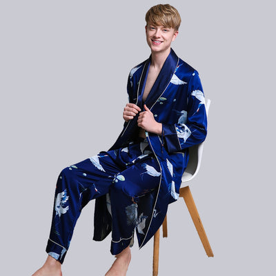 Pyjama Satin Bleu Homme-Peignoir Avenue