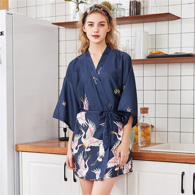 Kimono Satin Bleu Marine